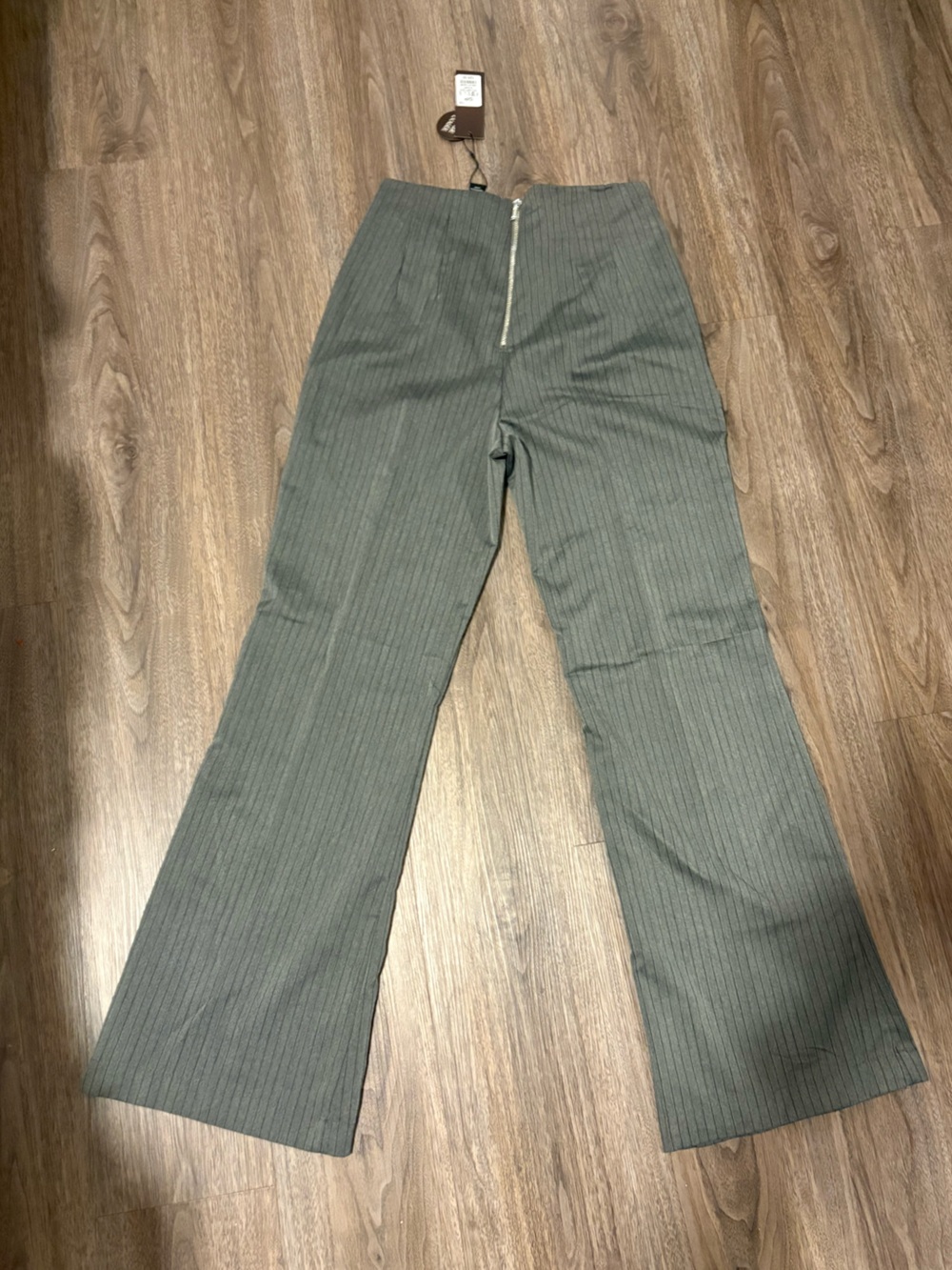 Ladies Gray Pinstripe Wide-Leg Pants